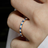 14K Gold 2.2mm Half way Ulternating Diamond and Sapphire Wedding Band