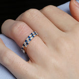 14K Gold 2.2mm Half way Ulternating Diamond and Sapphire Wedding Band