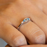 14K White Gold Evil Eye Diamond Ring