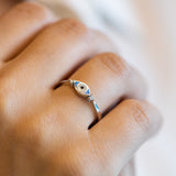 14K White Gold Evil Eye Diamond Ring