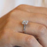 8K White Gold Baguette and Round Diamond Engagement Ring
