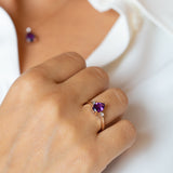 14K Gold Pear Amethyst Gemstone Ring
