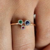 14K Rose Gold Sapphire Ruby Emerald and Diamond Ring
