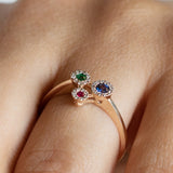 14K Rose Gold Sapphire Ruby Emerald and Diamond Ring