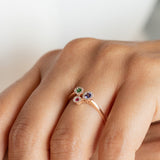14K Rose Gold Sapphire Ruby Emerald and Diamond Ring