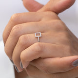 14K White Gold Pave Geometric Diamond Ring