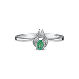 14K Gold Emerald and Round Engagemet Diamond Ring