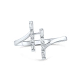 14K White Gold Double T Bar Ring