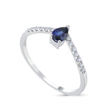 14K White Gold Pear Sapphire with Round Diamond