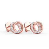 14K Gold Two Hoop Diamond Studs Earrings
