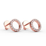 14K Gold Diamond Pave Open Circle Earrings