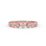 14K Gold 3MM Half Eternity Flower Diamond Wedding Band