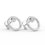 14K Gold Bezel Setting Diamond Open Circle Earrings