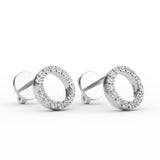 14K Gold Diamond Pave Open Circle Earrings