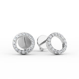 14K Gold Diamond Pave Open Circle Earrings