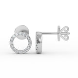 14K Gold Diamond Pave Open Circle Earrings