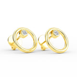 14K Gold Bezel Setting Diamond Open Circle Earrings