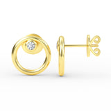 14K Gold Bezel Setting Diamond Open Circle Earrings