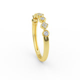 14K Gold 3MM Half Eternity Flower Diamond Wedding Band