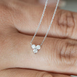 14K White Gold Trio Prong Set Round Cut Diamond Necklace