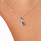 14K White Gold  Oval Emerald and Diamond Necklace