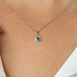 14K White Gold  Oval Emerald and Diamond Necklace