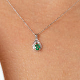 14K White Gold  Oval Emerald and Diamond Necklace