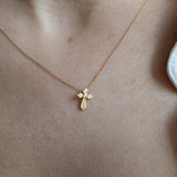 14K Yellow Gold Diamond Cross Necklace