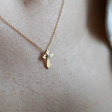 14K Yellow Gold Diamond Cross Necklace