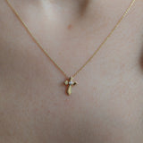 14K Yellow Gold Diamond Cross Necklace