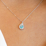 14K White Diamond Evil Eye Necklace