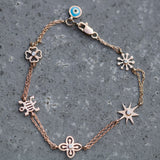 8K Rose Gold Wealth and Lucky Diamond Bracelet with Evil Eye