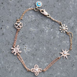 8K Rose Gold Wealth and Lucky Diamond Bracelet with Evil Eye