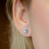 14K White Gold Diamond Halo Earring