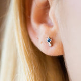14K White Gold Princess Cut Sapphire and Diamond Earring
