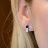 14K Gold Pear Cut Sapphire and Bagutte Diamond Earring