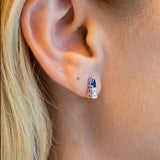 14K Gold Pear Cut Sapphire and Bagutte Diamond Earring