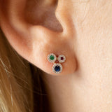 14K Rose Gold Blue Sapphire and Green Emerald Earrings with Diamond