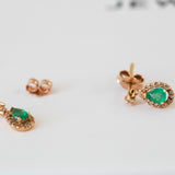 14K Rose Gold Pear Cut and Emerald Diamond Earring