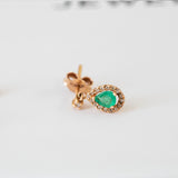 14K Rose Gold Pear Cut and Emerald Diamond Earring