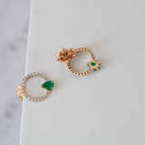 14K Rose Gold Open Circle Pear Cut Emerald Diamond Earring