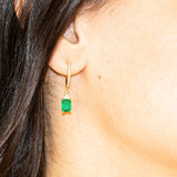 18K Yellow Gold Emerald Cut Diamond Emerald Earring