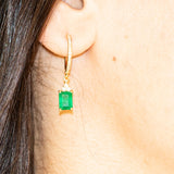 18K Yellow Gold Emerald Cut Diamond Emerald Earring