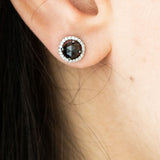 14K Gold Black and White Diamond Halo Earring