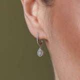 14K White Gold Baguette and Round Cut Diamond Earring