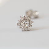 14K White Gold Rose Cut Floral Diamond Earring