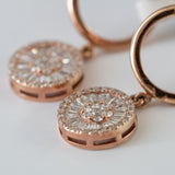14K Rose Gold Baguette and Round Cut Diamond Earring