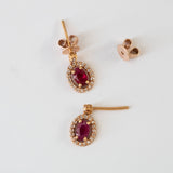 14K Rose Gold Oval Cut Ruby Diamond Earring