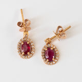 14K Rose Gold Oval Cut Ruby Diamond Earring