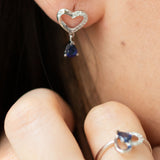 14K White Gold Sapphire and Pear Cut Heart Diamond Earring